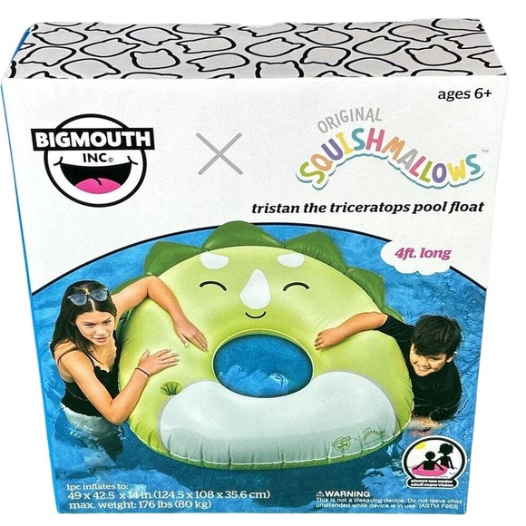 BigMouth, Squishmallows Tristan the Triceratops Pool Float 51.6" x 41.7" x 13.4" - Picture 4 of 5